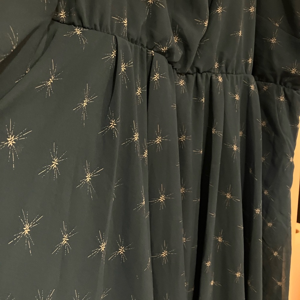 Torrid Midi Chiffon Pleated Dress Pockets Teal Starburst Flowy Elegant 4 4X 26 - Picture 8 of 16